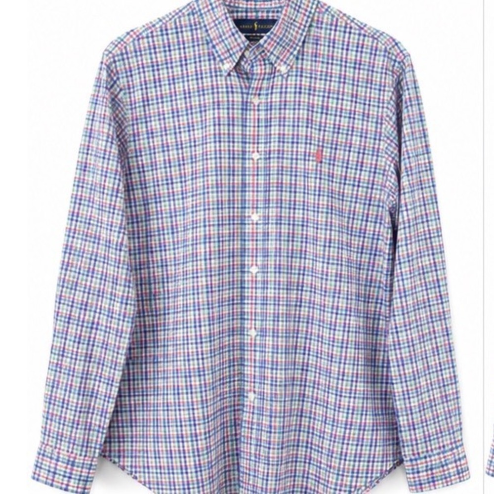 Ralph Lauren Mens XL Classic Fit Gingham Check Stretch Cotton Button Down Shirt